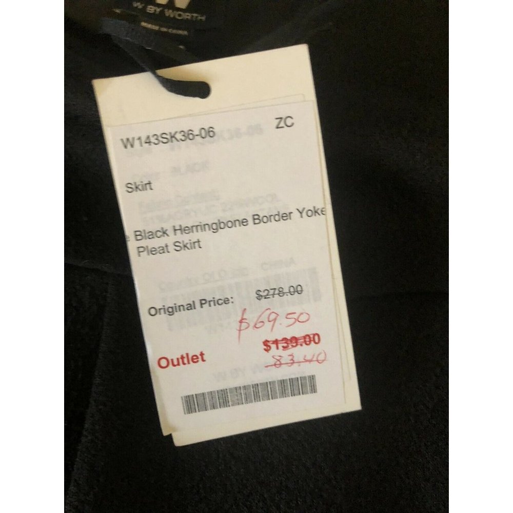 W by Worth Women’s Size 6 Black Pleat Lined Skirt Herringbone Border - Picture 5 of 8